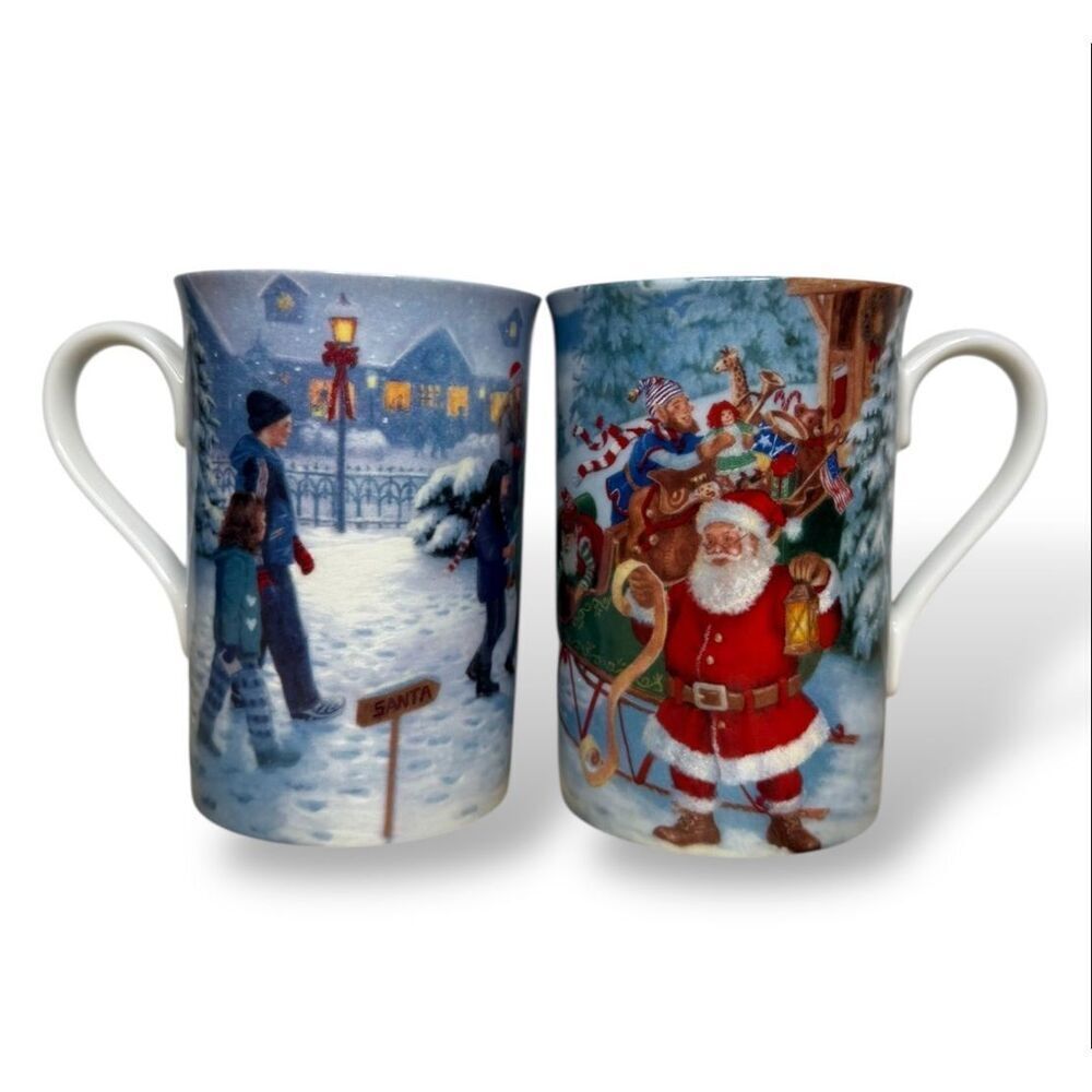 Vintage Lenox Santa’s Journey Set of 2 Collectible‎ Christmas Holiday Mugs